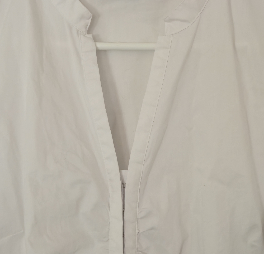 Ricki's Sz 18 White Mandarin Collar Ruched V-Neck Puff Sleeve Blouse Minimalist - Picture 6 of 16
